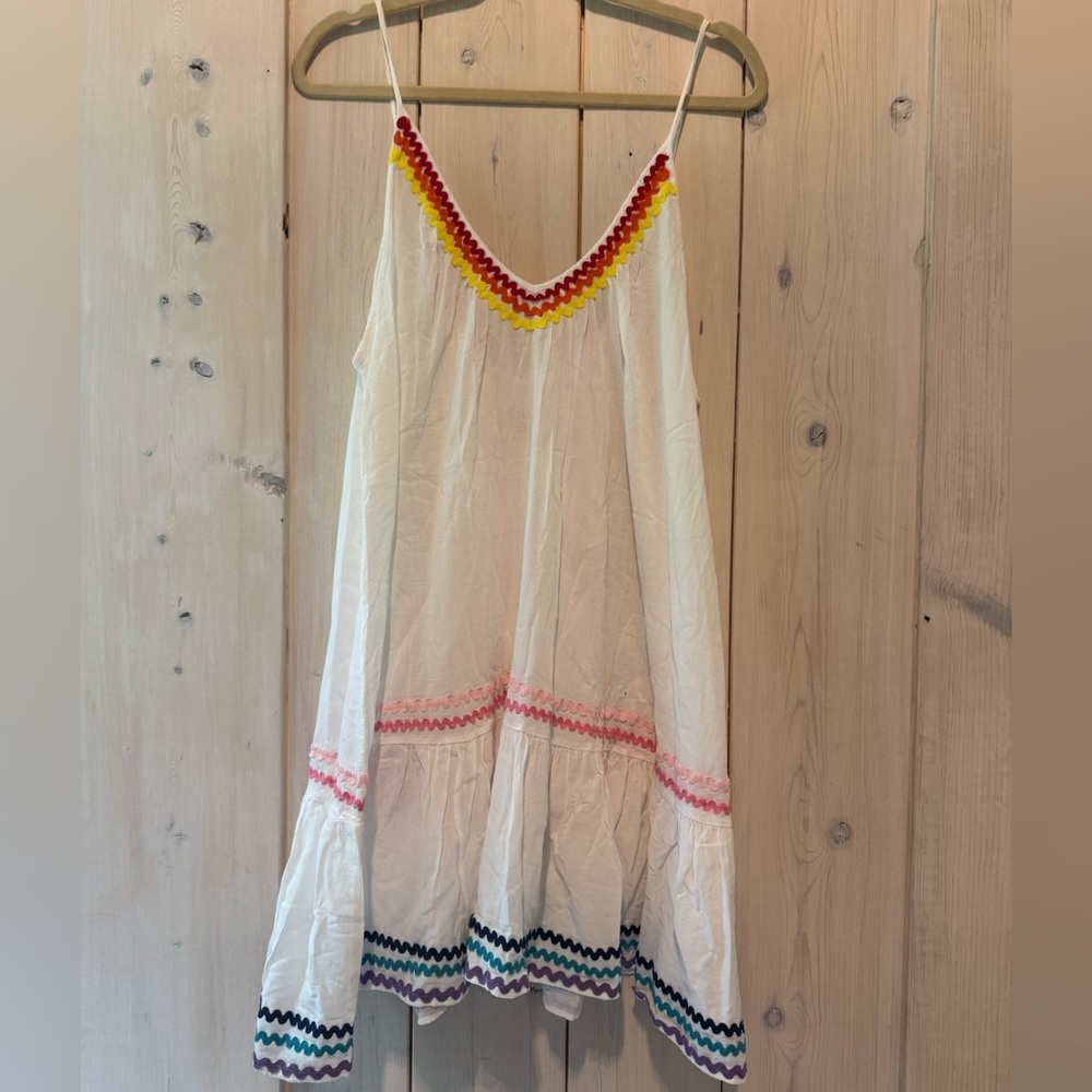 White Sundress with Colorful Trim